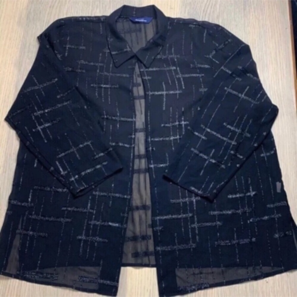 MASSIVE $10 SALE Penningtons Sheer Black Metallic Blouse w/ One Button Neck Clos